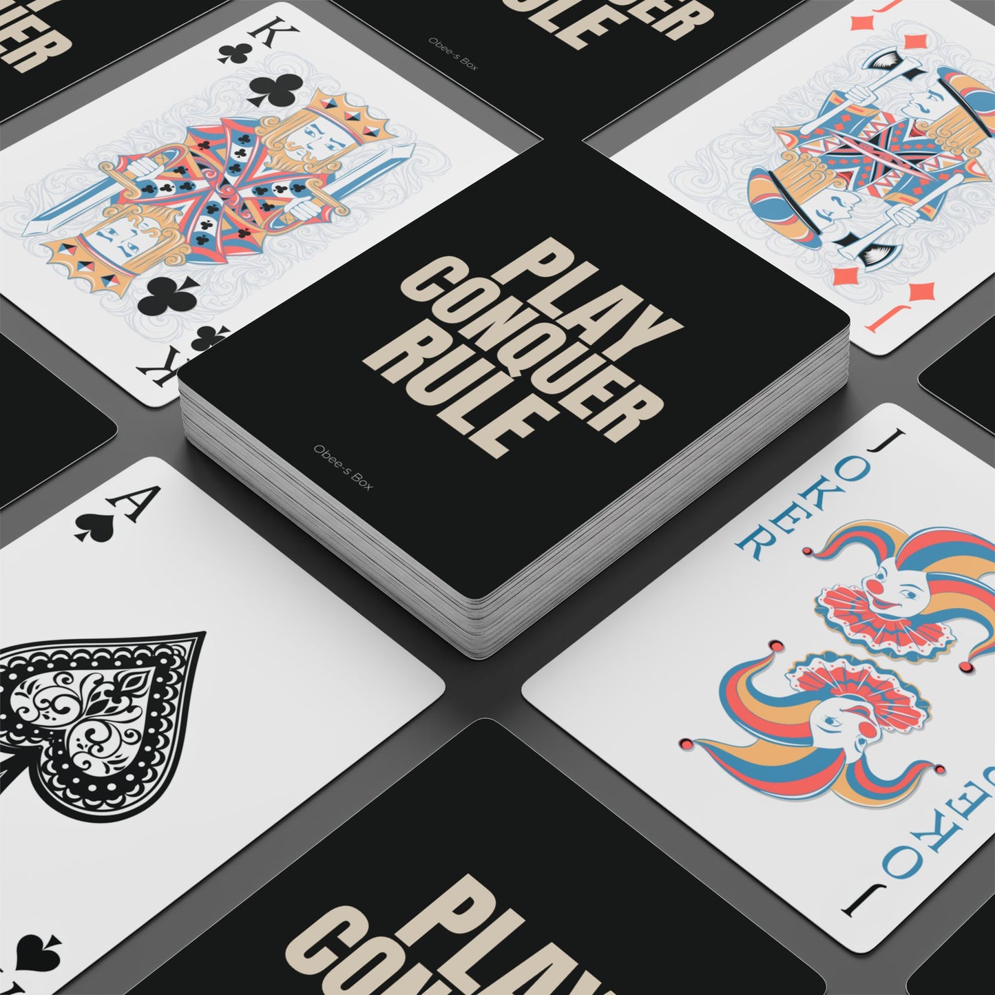 PLAY, CONQUER, RULE Poker-Themed Playing Cards Set